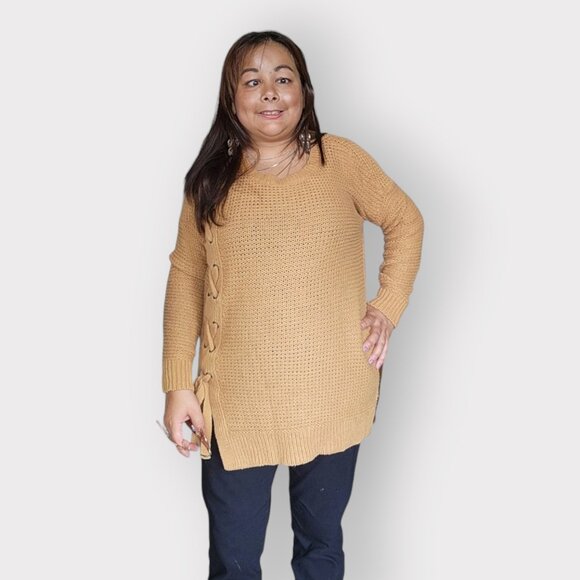 MAURICES WOMENS MEDIUM  COTTON LIGHT BROWN LACE SWEATER - Picture 6 of 6